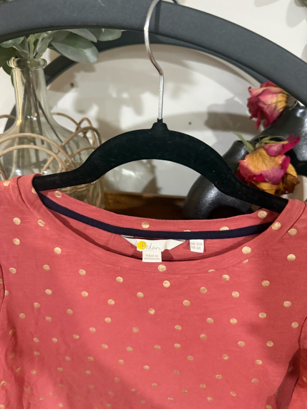 Boden Coral Pink Gold Polka Dot Dress Puff Sleeve Cotton Mini Size 6 Preppy - Picture 4 of 7